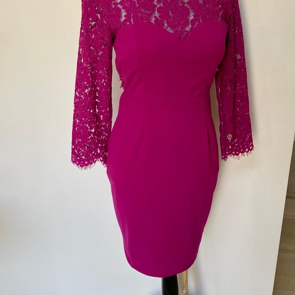 Lulus Dark Fuchsia Lace Cocktail Dress,  Open Back - Picture 3 of 8